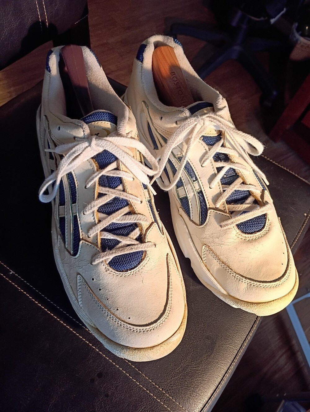 Asics Men's Cream and Navy Casual Athletic Sneakers
